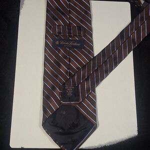 Brooks Brothers Makers Tie 60% Silk 40% Cotton Brown And Blue Stripe 59" Long